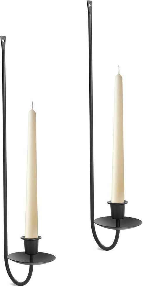 Wall Candle Holder Set of 2, Stylish Black Metal Wall Mount Candle