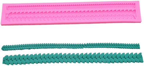 Rope & Leaf Strip Cake Border Molds, Silicone Cupcake Fondant Decorating Tools, Pack of 2