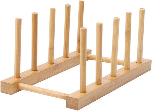 Kunovo Bamboo Dish Rack, Pot Lid/Plate/Cutting Board Organizer for Kitchen Cabinets (4G)