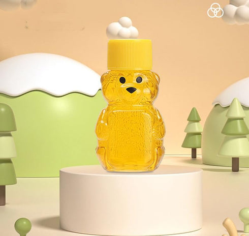 Cufarys 6 Pack 2oz (6) Honey Bear Bottle Bear Shape Clear Empty Honey Bottles Honey Jar with Screw Lid,Plastic Mini