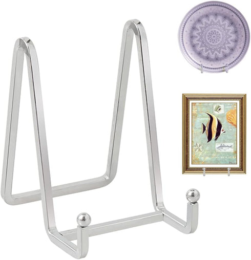 Plate Holder Easel Display Stand, 4.5 Inch Metal Stands for Display, Silver Iron Easels for Pictures
