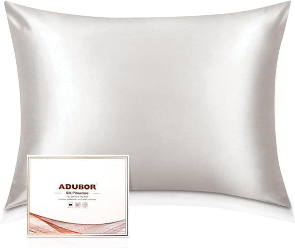 Adubor Silk Pillow Case - 23 Momme 6A Grade Fibers, 900 Thread Count, Queen 20''x30'', Ivory White