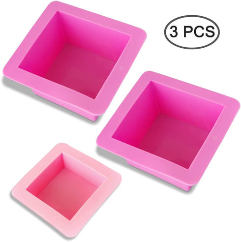 3 Pcs Non-Stick Square Baking Silicone Molds, Quick Release Bread Pan Bakeware Tray for Cheese Cake Tier Cake Handmade Toast Mold Bread Mould Soap Mold - Rose Red, Pink by AIFUDA