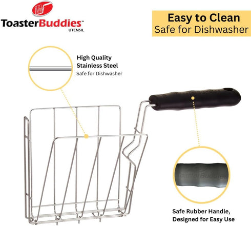 TOASTER BUDDIES - 2-Piece Toaster Basket, Sandwich Racks, Compatible with Most Pop-Up Toasters, Black