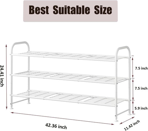 3 Closet 24 3-Tier) LINZINAR Shoe Rack Long Tier Shoe Storage Organizer Metal Wide Shoe Shelf for Entryway Bedroom