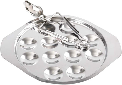 Stainless Steel Snail Escargot Plate, Thickened Dishes with 12 Compartment Holes and Tong Set