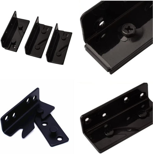 Bed Rail Bracket - Black Heavy Duty Non-Mortise Fasteners, Set of 4 (Screws Included)