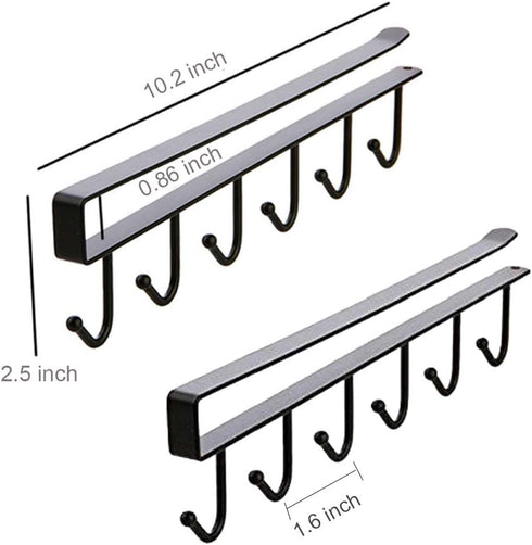 2pcs Mug Hooks, Black Storage Hooks for Cups, Wine Glasses, Kitchen Utensil Holder Under Cabinet