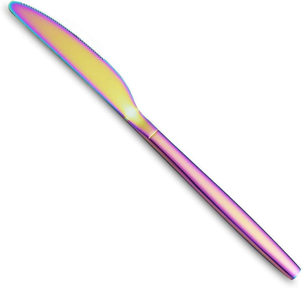 HOMQUEN Rainbow Dinner Knives, 4 Pieces, 9" Stainless Steel Modern Design with Colorful Titanium Plating