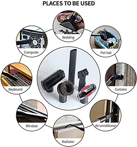 Vacuum Attachments Accessories Cleaning Kit, Brush Nozzle Crevice Tool for 1 1/4 inch & 1 3/8 inch Standard Hose, 6pcs