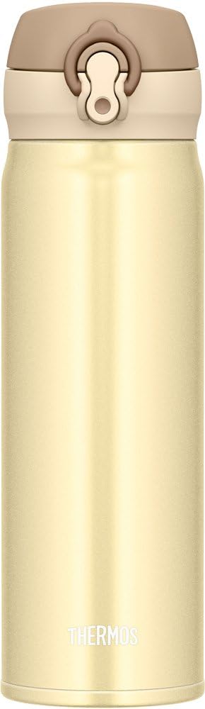 Thermos 0.5L Water Bottle Vacuum Insulation Travel Mug - One-Touch Open Type, Creamy Gold
