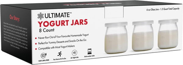 Ultimate Yogurt Jars - Make More Delicious Yogurt! 8 Count Small Glass