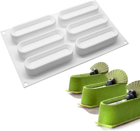 OCPO KITCHEN 6-Cavity Eclair Silicone Mold for Baking Mousse Cake, French Dessert, Pastry, Chocolate, Ice Cream
