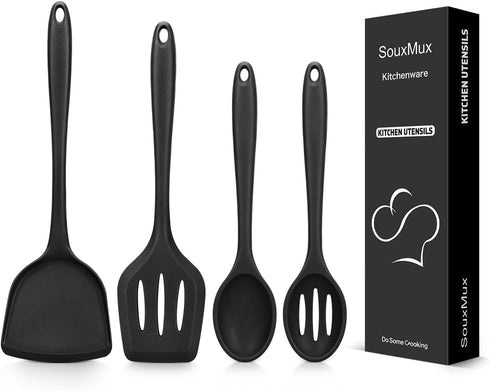 4 Pcs Silicone Kitchen Utensils Set, Nonstick BPA Free High Heat Resistant Wok Spatulas, Cooking Spoon, Slotted Turner