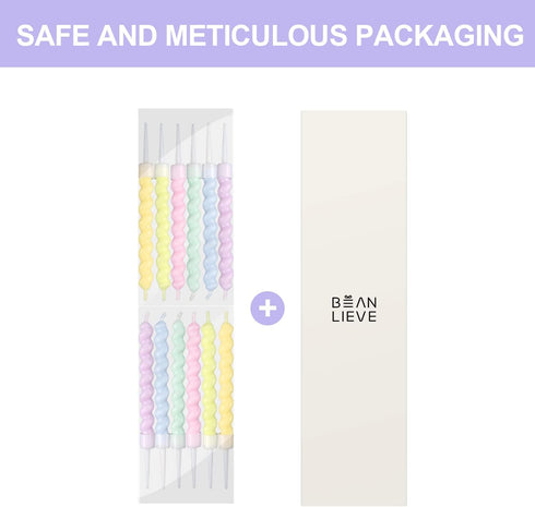 BEAN LIEVE 12-Count Rainbow Birthday Candles with Holders, Colorful Spiral Long Cake Candles for Birthday Wedding Party