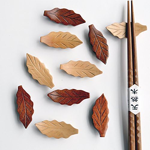 Japanese Natural Wooden Leaf Shape Chopstick Rest, 6 Pack Spoon Fork Knife Holder (Q151010)
