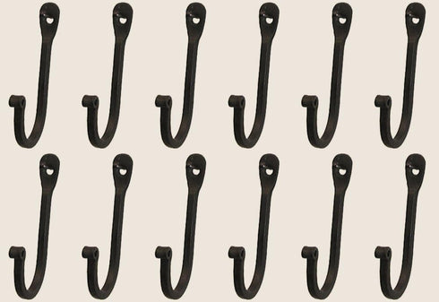 Colonial Tin Works Vintage Hand Forged Iron Classic Early American Plain Hook, Set of 12