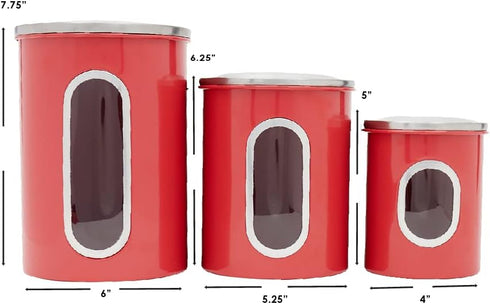 Home Basics 3 Piece Kitchen Canister Set with Transparent Window | 3 Sizes | Silicone Gasket Storage Containers