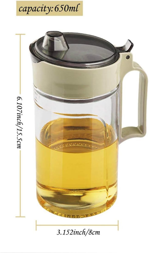 TENTA KITCHEN Oil Dispenser, Glass Bottle Cruet with No Drip Plastic Spout, 22Oz (Beige 1PC)