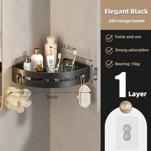 Generic 2 Pack, Corner Shower Caddy, Black Wall Mounted Bathroom Storage Rack, Plastic Organizer Shelf with Drainage