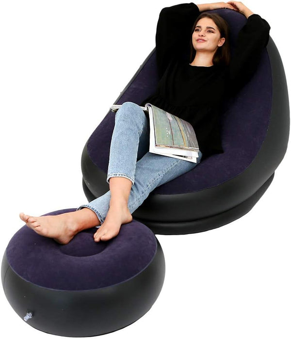 MENGDUO Inflatable Leisure Sofa Chair and Footstool Outdoor Folding Lounger Sofa Flocking Lazy