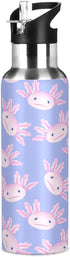 Cute Pink Axolotl Water Bottle, 32 oz Insulated Stainless Steel, BPA-Free, with Straw Lid for School, Office, Gym,