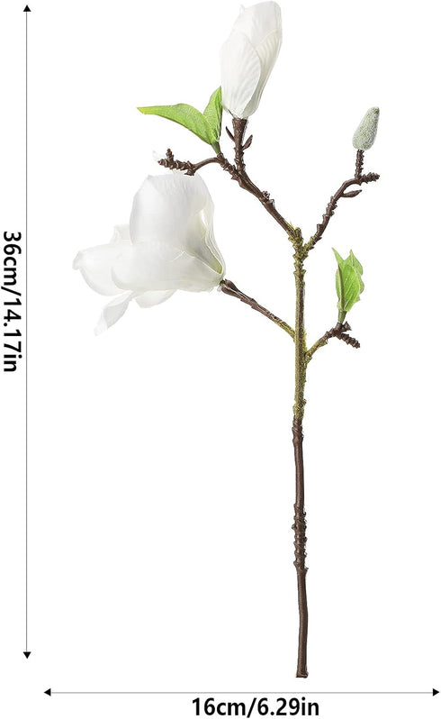 DULRLLY 6Pcs Artificial Magnolia Flowers - Real Touch White Silk Magnolia Bouquet for Home Decor