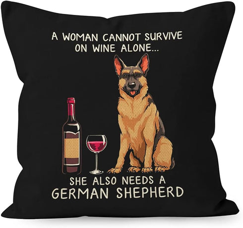 YUESHARE Funny German Shepherd Dog Linen Throw Pillow Cover, 18 x 18 Inch Gifts for Dog Mom Home Decor