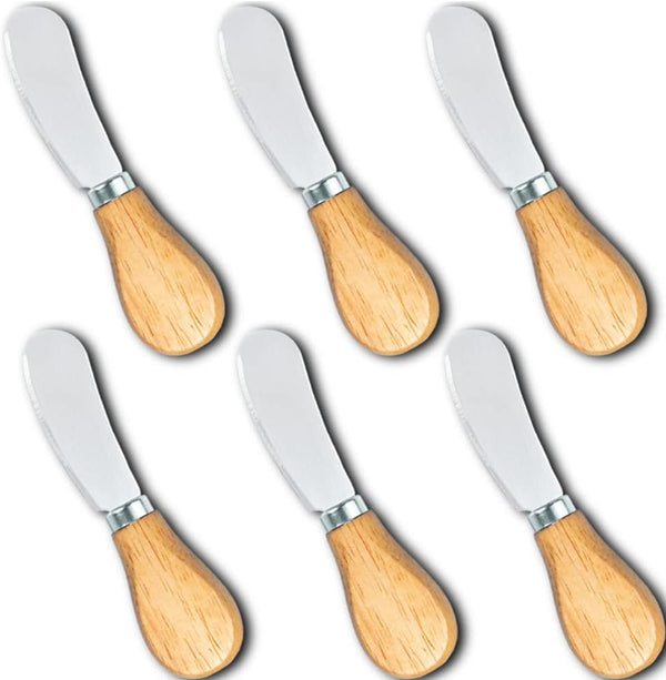 Small Cream Cheese Spreader Knives Set, Wooden 5in, Stainless Steel Butter Knife for Cocktail, Dips, Appetizers