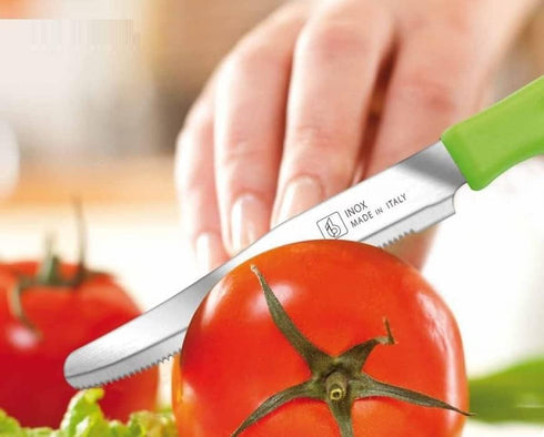 6 Kitchen Knives - 4.3"/11cm Italian Stainless Steel Serrated Vegetable/Steak/Table Knife Cutlery, Rounded Tip (White)