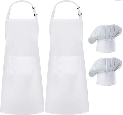 Hyzrz 2 Pack Chef Apron Hat Set, Adjustable Bib Cooking Aprons Water