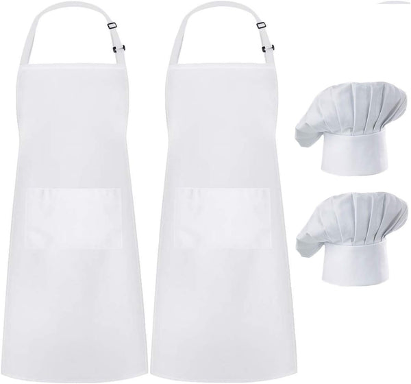 Hyzrz 2 Pack Chef Apron Hat Set, Adjustable Bib Cooking Aprons Water