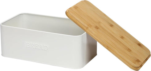 Countertop, OUTSHINE White Bread Box for Kitchen Small Storage Container with Bamboo Lid, Modern Kitchen Organizer
