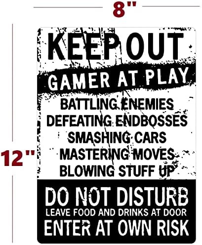 AMERICAN WIT 12" 8" Funny Gamer Decor, 'Keep Out Gamers Only' x Tin Signs, Gaming Do Not Disturb Signs, Funny Video