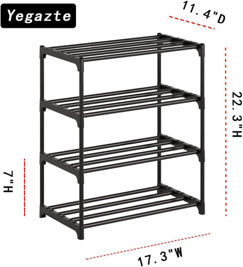 Yegazte Closet (4-Tier,Black) Small Metal Shoe Rack,Stackble Shoe Stand Storage Organizer for Entryway, Hallway