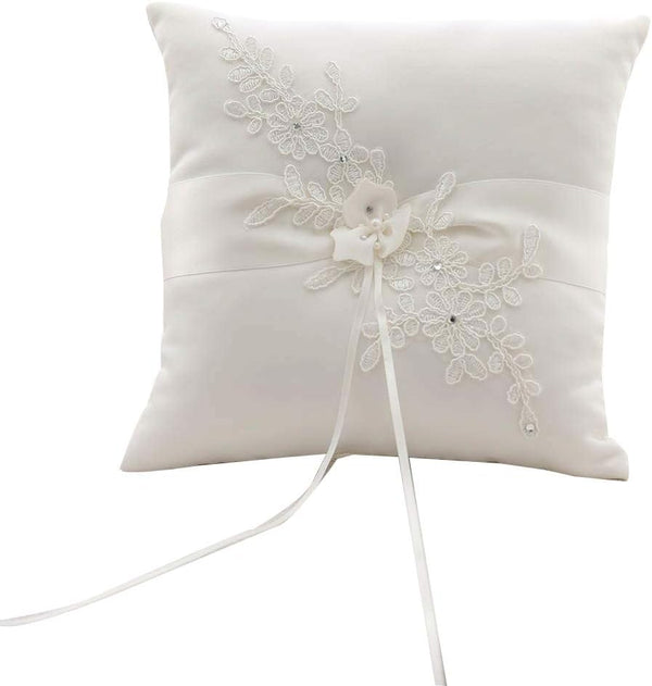 Awtlife Flower Wedding Ring Pillow Ivory Cushion Bearer for Beach Wedding, 8.26 Inch