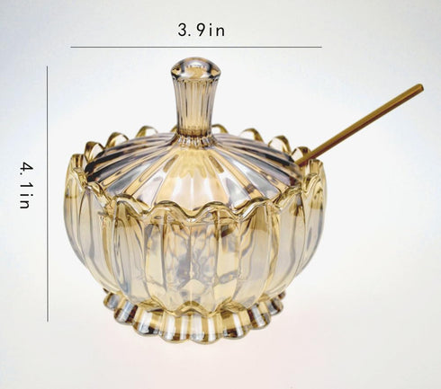 Clear Glass Sugar Bowl Spice Jar Seasoning Box Condiment Pot with Lid Spoon-Transparent