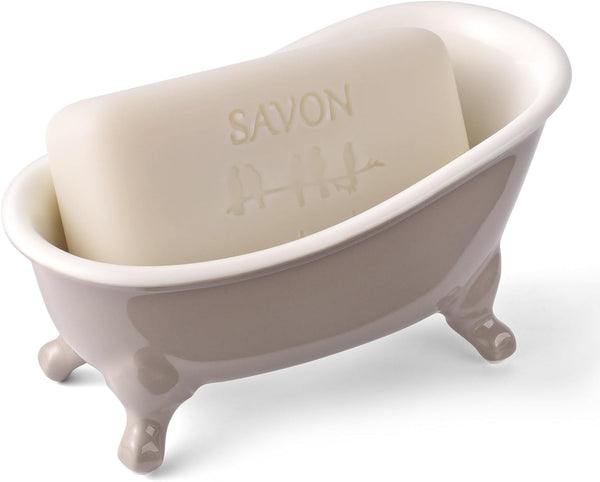 6.1" Vintage Ceramic Mini Decorative Clawfoot Bathtub Bar Soap Dish, Kitchen Sponge