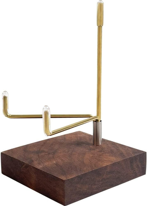 Adjustable Brass Crystal Display Stand with Walnut Base for Mineral Specimens, Rock Display Easel Metal Holder