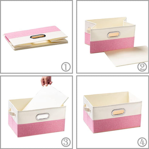 PRANDOM Foldable Storage Bins for Closet, 3-pack Decorative Fabric Storage Baskets with Leather/Metal Handles for