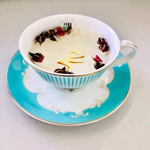 Cup & Saucer Set Bone China Porcelain Tea Coffee Cup for Breakfast Afternoon Tea - Blue Stripe Pattern (1)