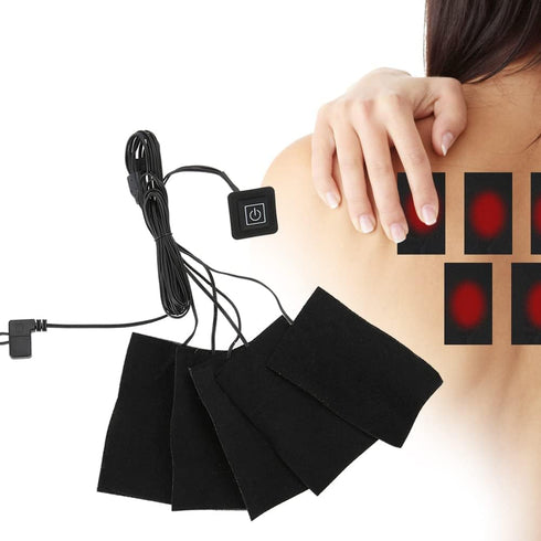 USB Electric Heated Pad, USB Electric Clothes Five Heater Pads Heating Carbon Fiber Heated Sheet Piece Temperature Warmer Tool