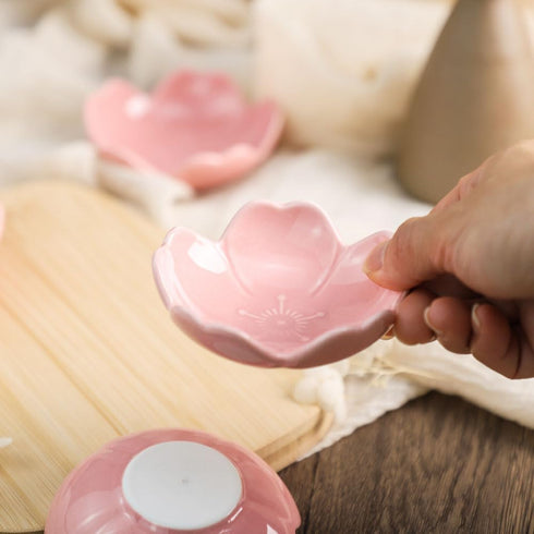 FUYU 4pcs Sakura Shaped Ceramics Seasoning Dishes, Spice Dishes, Salad Soy Sushi Wasabi Dipping Bowls