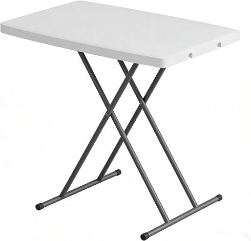 30-Inch Adjustable-Height Folding Table, White HDPE Utility Table for Small Spaces, No