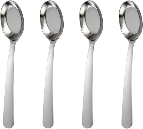 ChenShuo Stainless Steel Flat Bottom Dinner Spoons, Korean Spoons with Long Handles, 7.2 Inches, 4 Pack, Dishwasher Safe