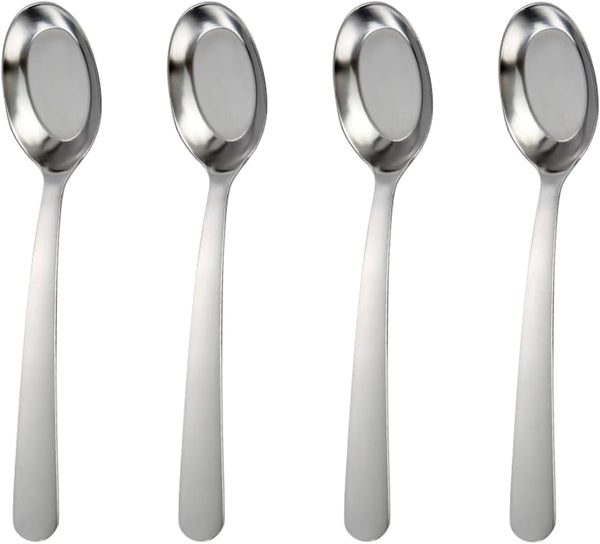 ChenShuo Stainless Steel Flat Bottom Dinner Spoons, Korean Spoons with Long Handles, 7.2 Inches, 4 Pack, Dishwasher Safe