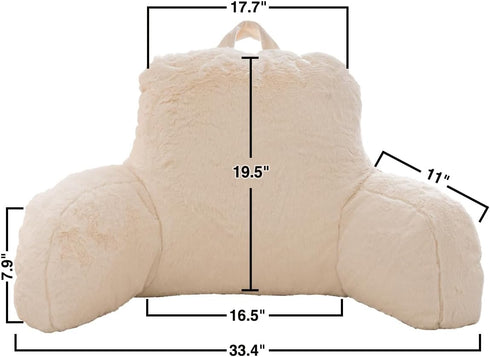 Holawakaka Large Faux Fur Bed Rest Pillow with Arms, Rabbit Fur Reading Pillows Perfect for Adults Men Women, Arm