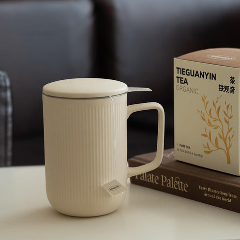 20oz, WENSHUO Ceramic Tea Infuser Cup with Stainless Steel Brewing Basket and Lid, Perfect for Steeping Floral Teas