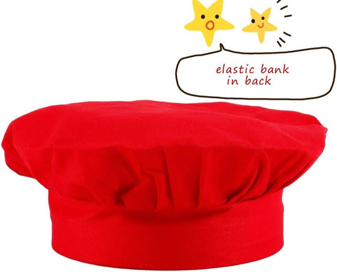 Kids Apron and Chef Hat Set, Adjustable Cotton Bib Aprons with Large Pocket, Red