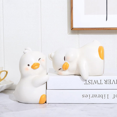 Cute Hug Ducks Decorative Bookends, Unique Book Ends to Hold Books Creative Resin Book Holder Stopper for Home Office